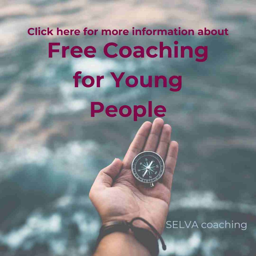 an image of the sea, a hand holding a compass and the words "click here for more information about free coaching for young people"