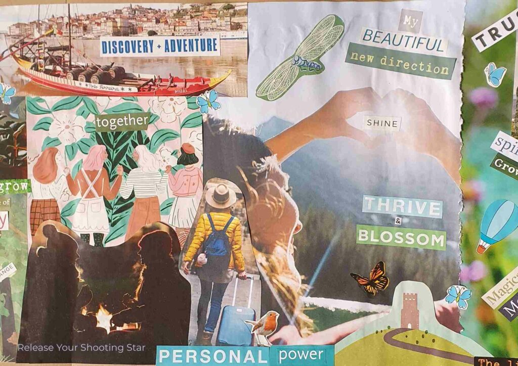 a vision board with different aspirational images